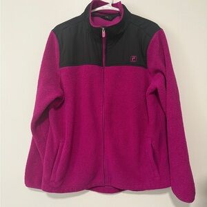 FILA Sport Women’s XL Pink Black Full Zip Fleece Jacket Lightweight Warm